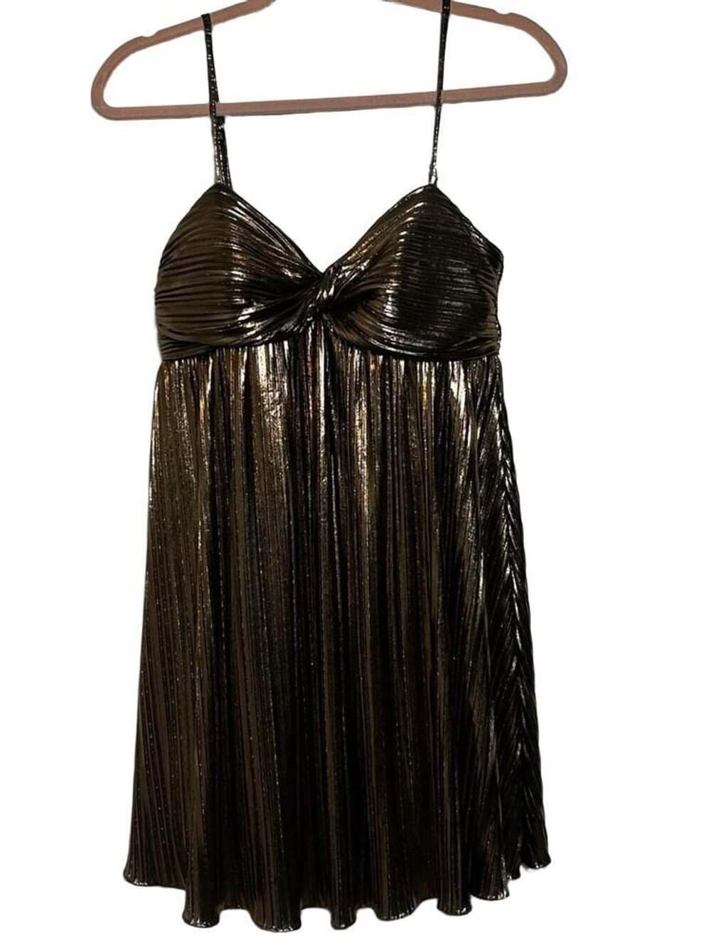 City Studio Metallic Pleated Dress Size 9/10 Bronze Spaghetti Strap